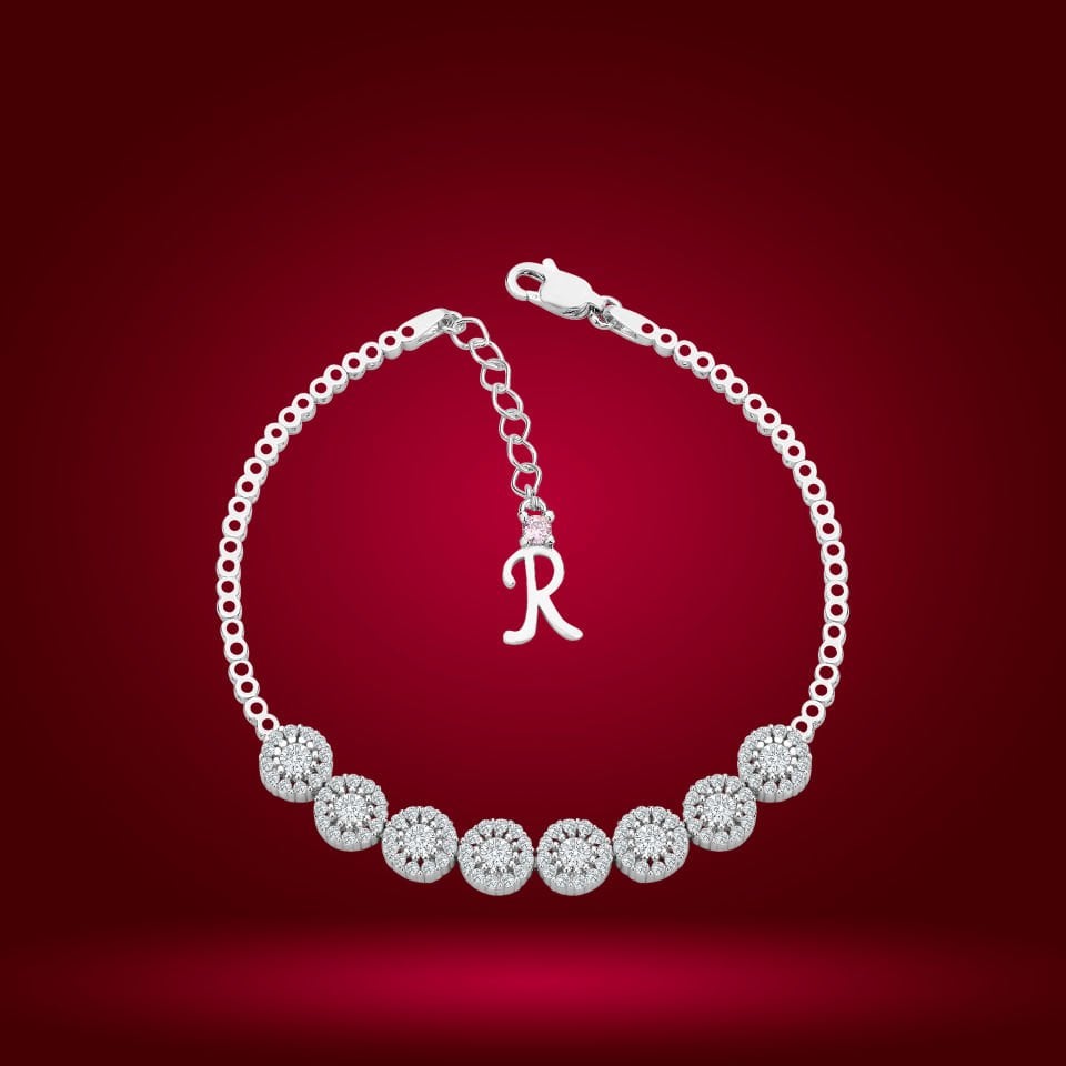 925 Ayar Gümüş Pırlanta Montür Zincir Harfli Su Yolu Bileklik R