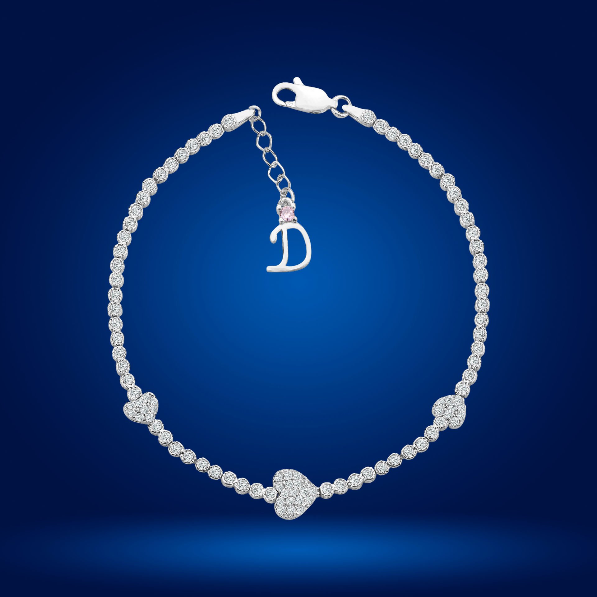 925 Ayar Gümüş Kalp Model Zincir Harfli Su Yolu Bileklik D