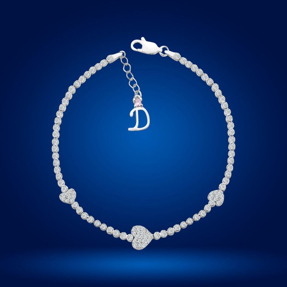 925 Ayar Gümüş Kalp Model Zincir Harfli Su Yolu Bileklik D