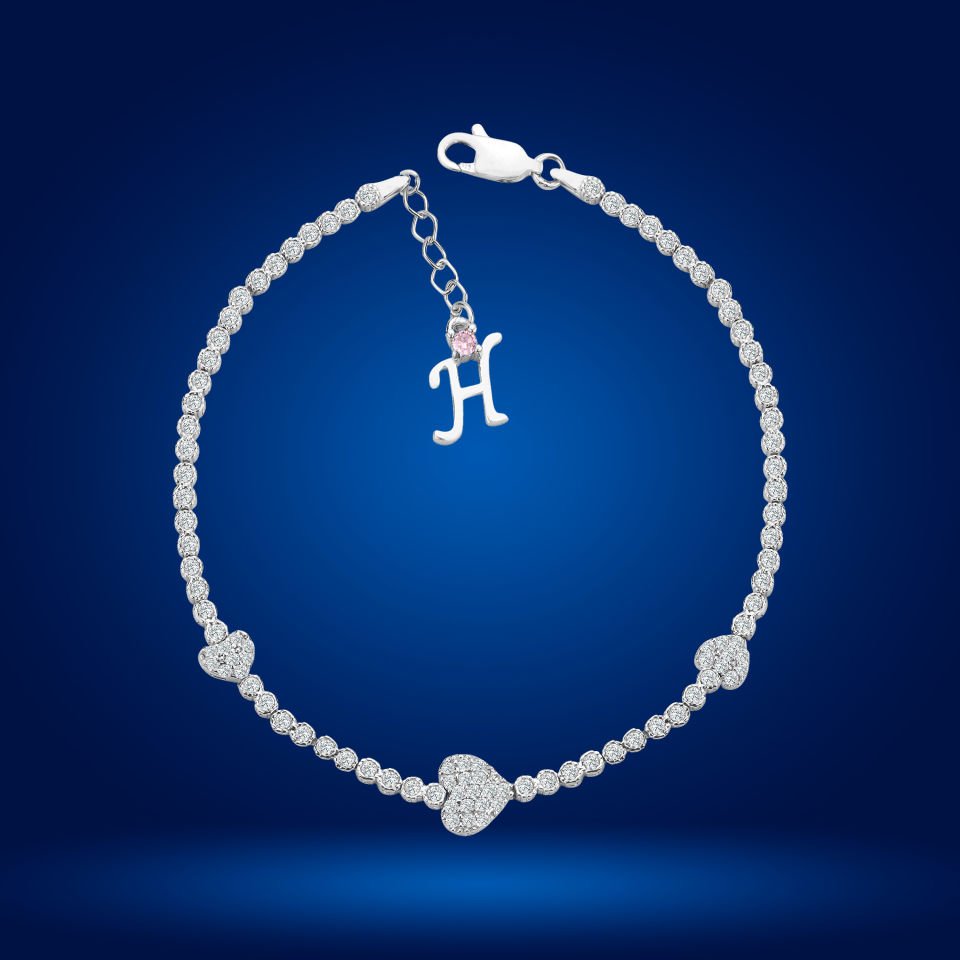 925 Ayar Gümüş Kalp Model Zincir Harfli Su Yolu Bileklik H