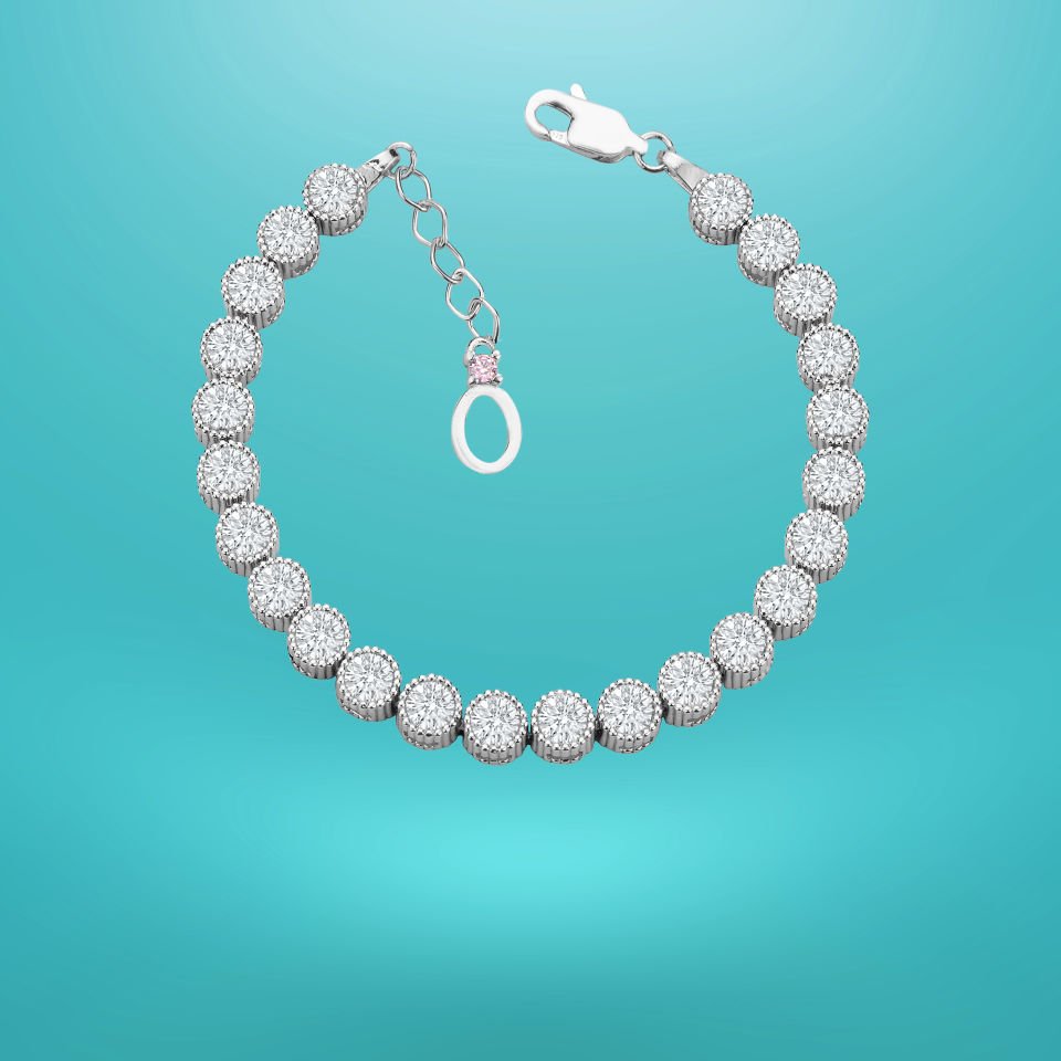 925 Ayar Gümüş 5 MM Pırlanta Taşlı Zincir Harfli Su Yolu Bileklik Ö