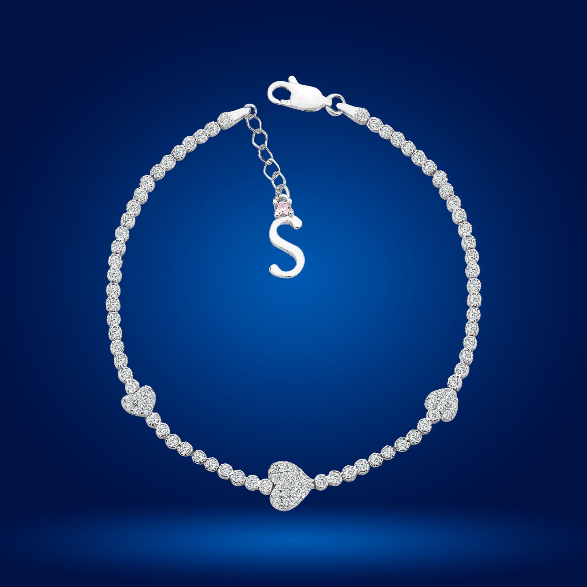 925 Ayar Gümüş Kalp Model Zincir Harfli Su Yolu Bileklik S