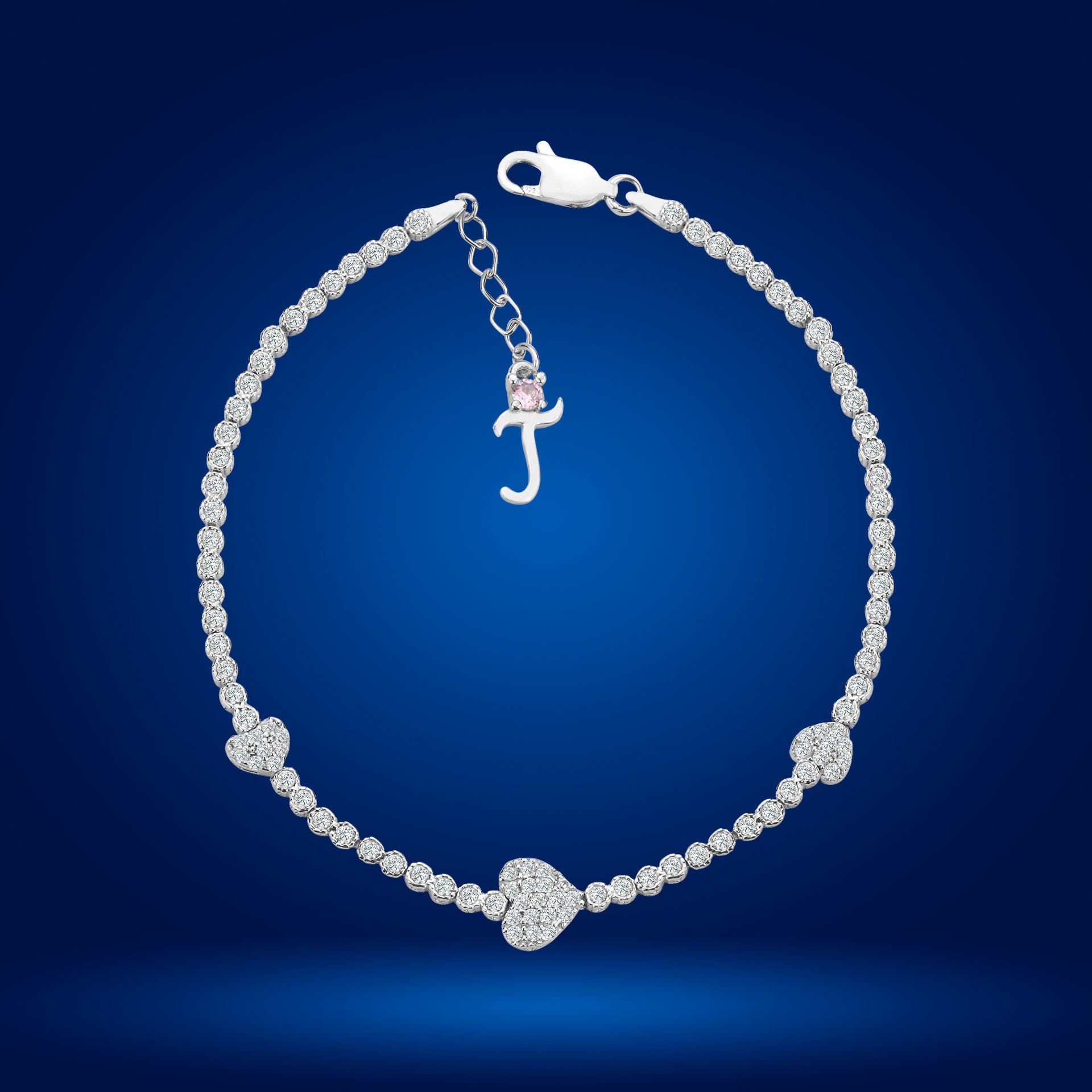 925 Ayar Gümüş Kalp Model Zincir Harfli Su Yolu Bileklik T