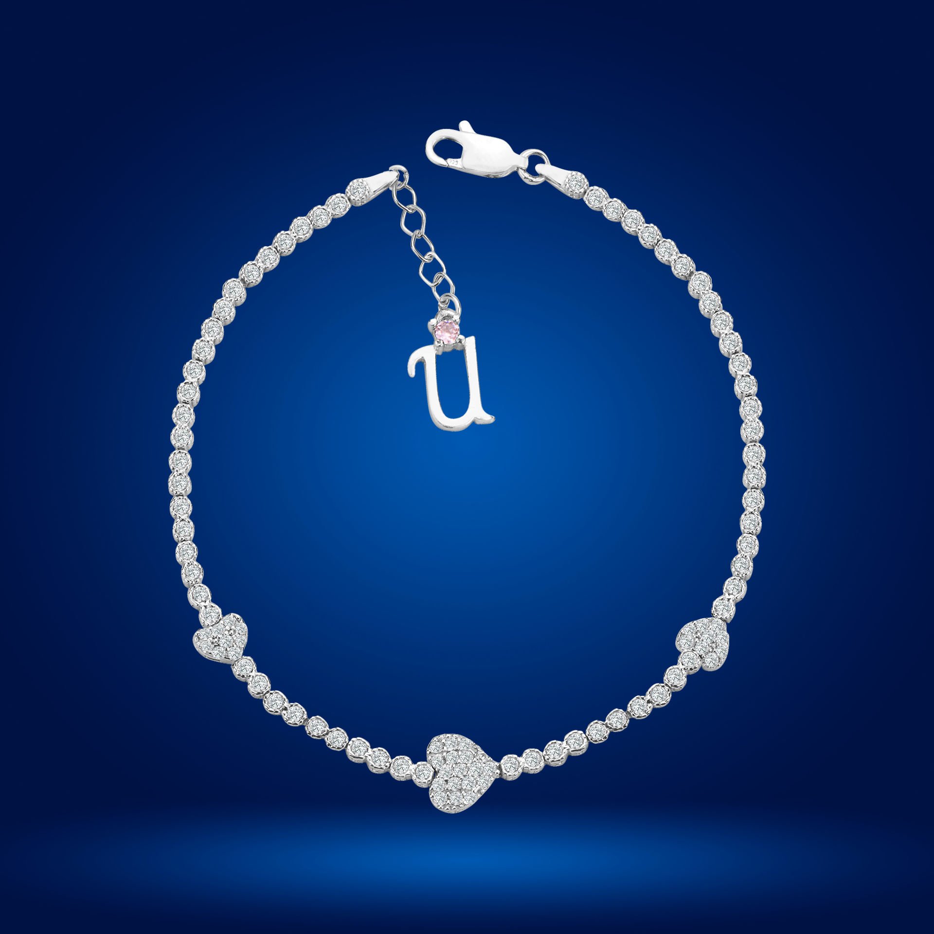 925 Ayar Gümüş Kalp Model Zincir Harfli Su Yolu Bileklik U