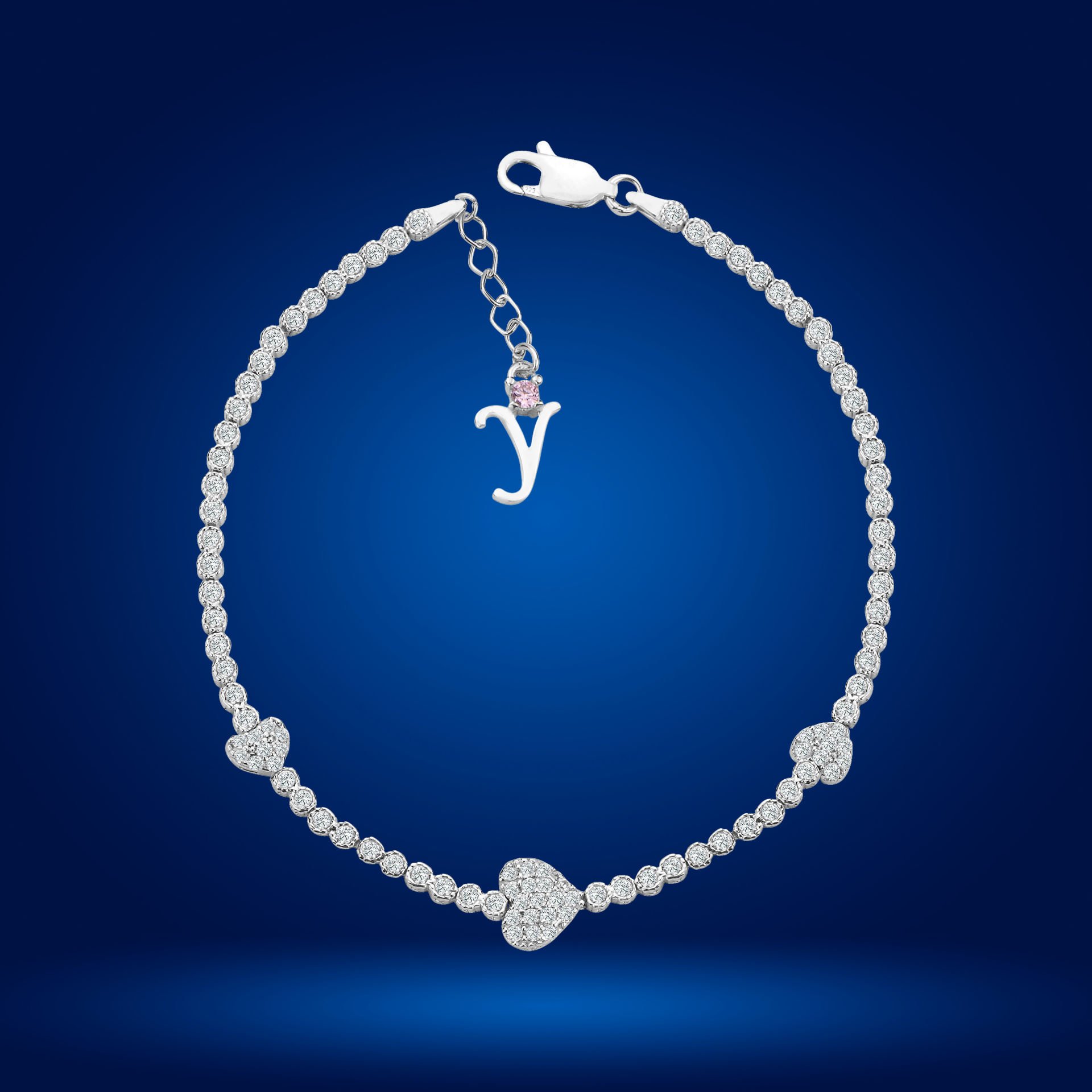 925 Ayar Gümüş Kalp Model Zincir Harfli Su Yolu Bileklik Y