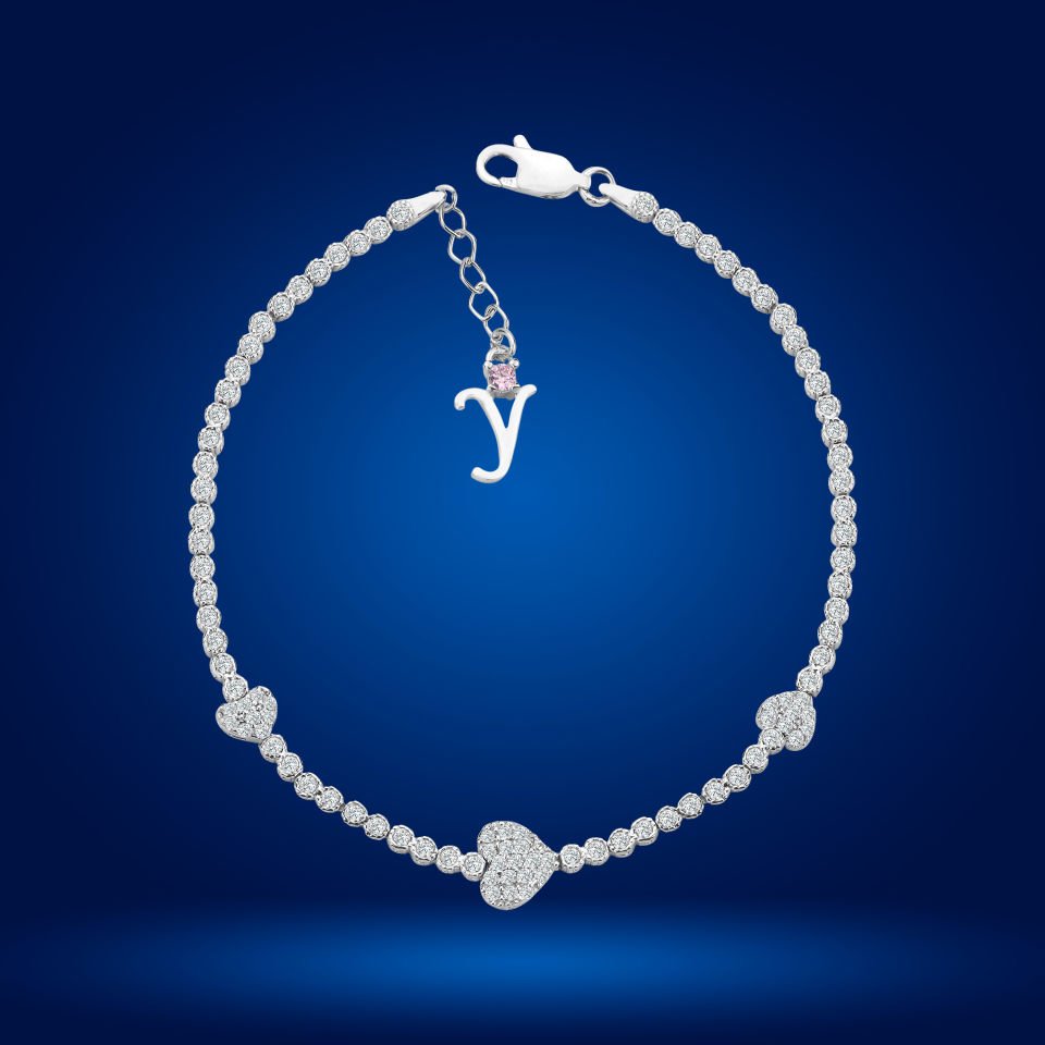 925 Ayar Gümüş Kalp Model Zincir Harfli Su Yolu Bileklik Y