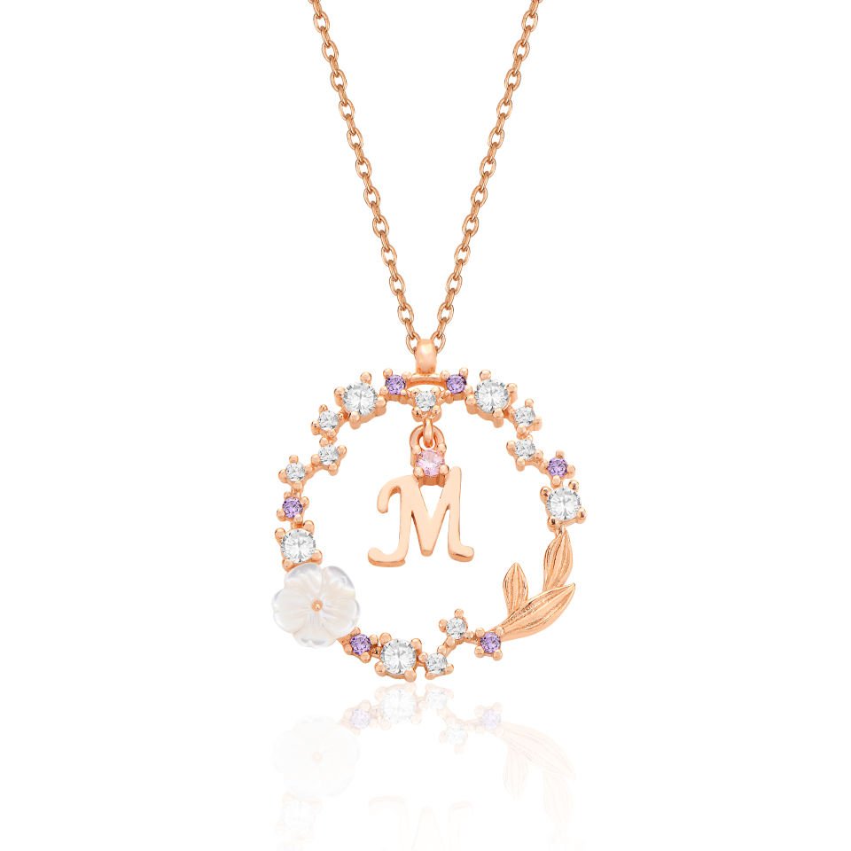 925 Ayar Gümüş Papatya Harfli Hayalet Kolye M