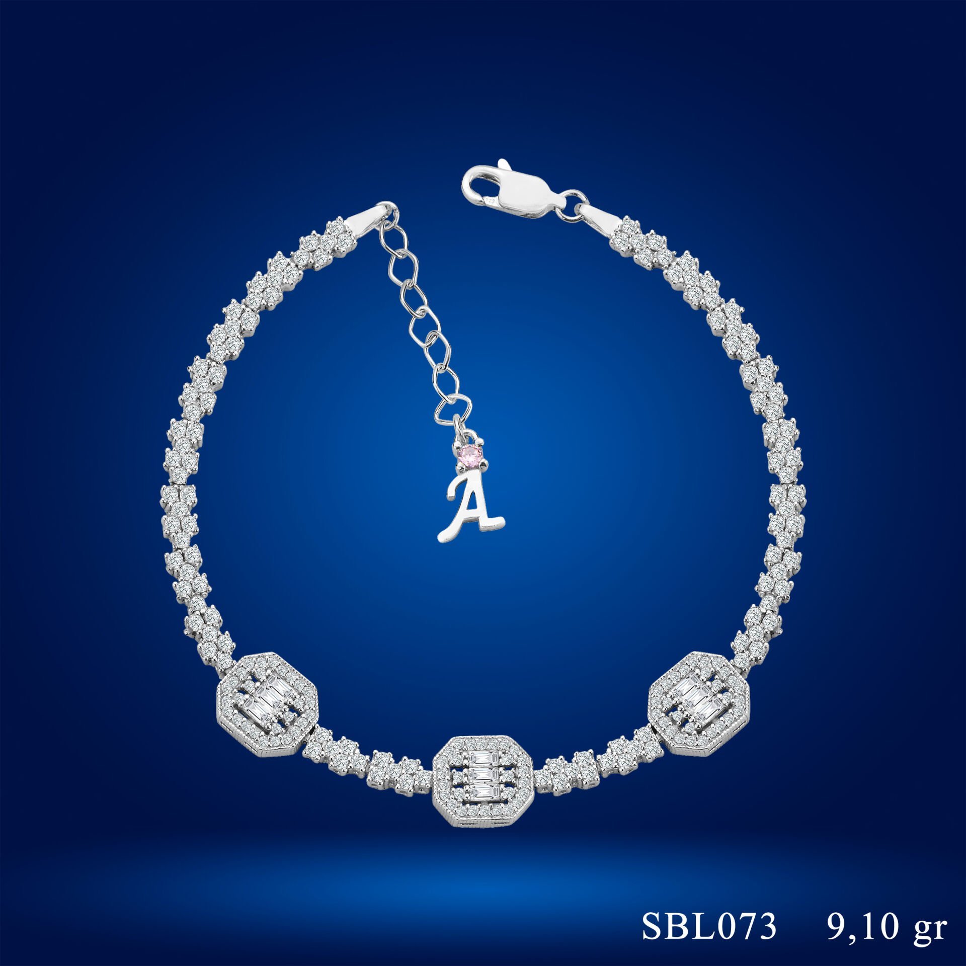 925 Ayar Gümüş Üçlü Baget Model Zincir Harfli Su Yolu Bileklik