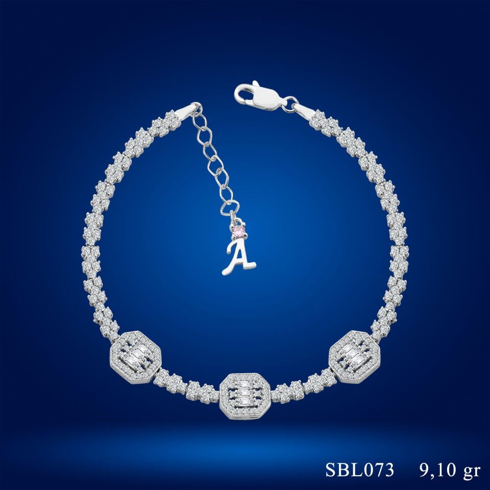 925 Ayar Gümüş Üçlü Baget Model Zincir Harfli Su Yolu Bileklik