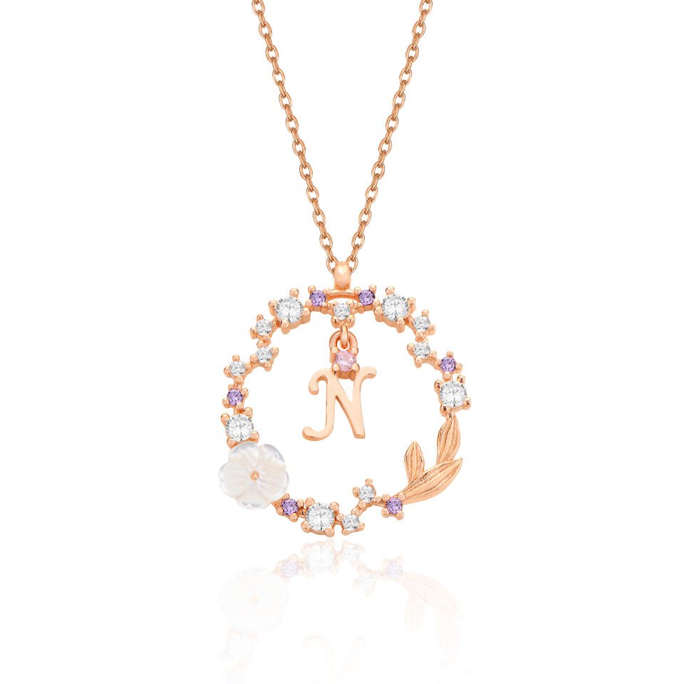 925 Ayar Gümüş Papatya Harfli Hayalet Kolye N