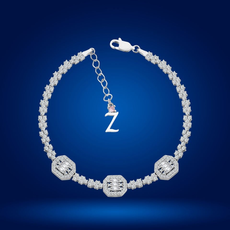 925 Ayar Gümüş Üçlü Baget Model Zincir Harfli Su Yolu Bileklik Z