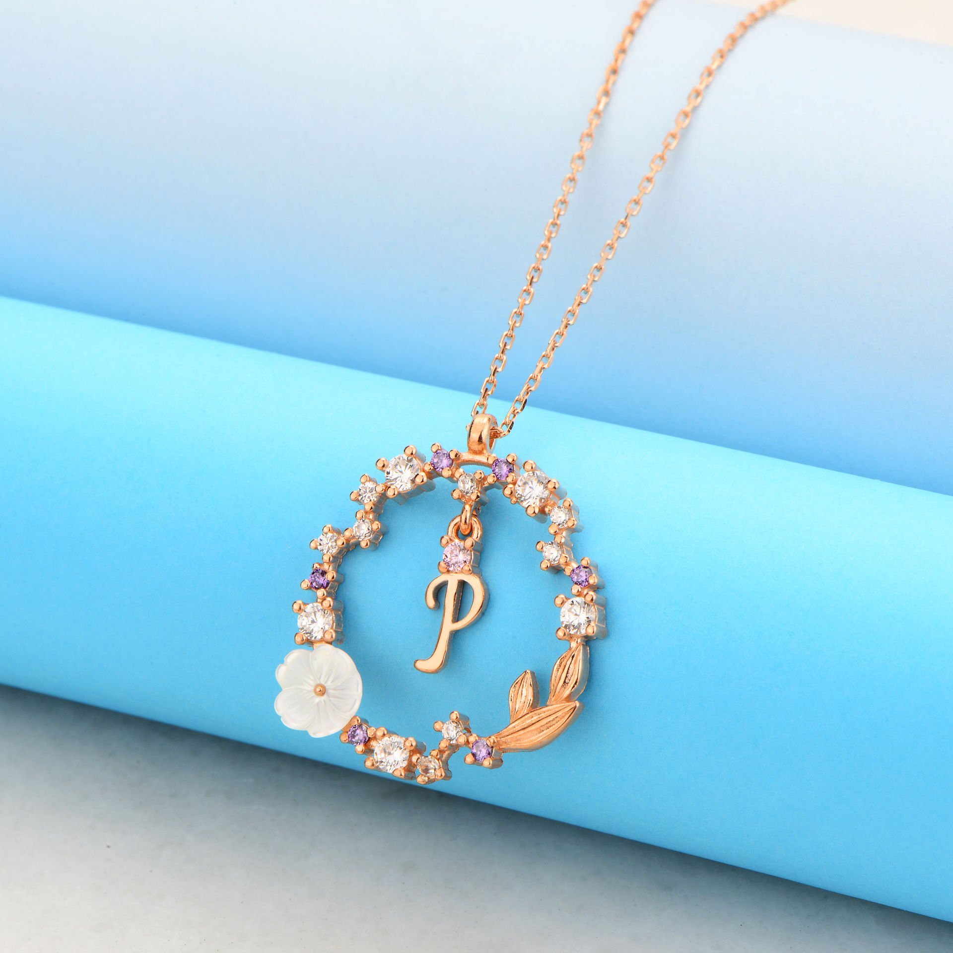 925 Ayar Gümüş Papatya Harfli Hayalet Kolye P