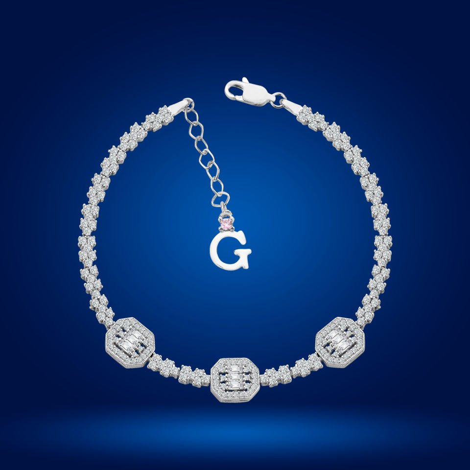 925 Ayar Gümüş Üçlü Baget Model Zincir Harfli Su Yolu Bileklik Ğ