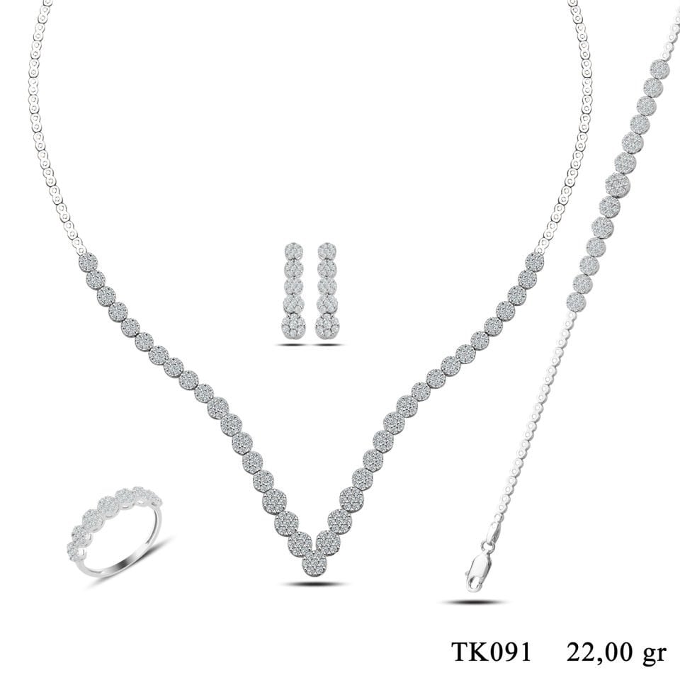 BARIŞ TAKI 925 Ayar Gümüş V Model Pırlanta Montürlü Su Yolu Set