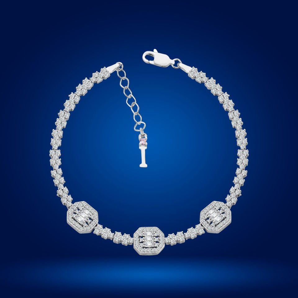 925 Ayar Gümüş Üçlü Baget Model Zincir Harfli Su Yolu Bileklik I