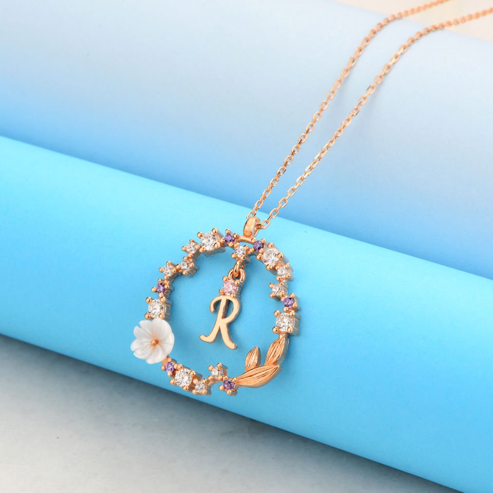 925 Ayar Gümüş Papatya Harfli Hayalet Kolye R