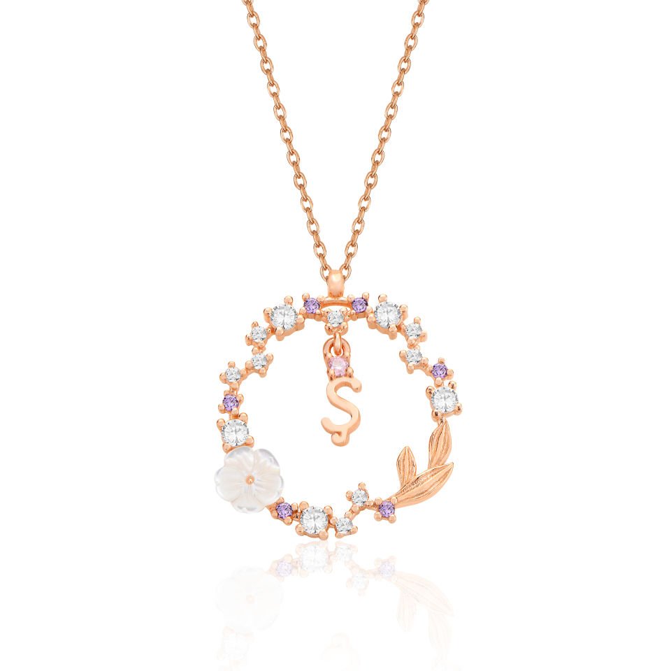 925 Ayar Gümüş Papatya Harfli Hayalet Kolye Ş