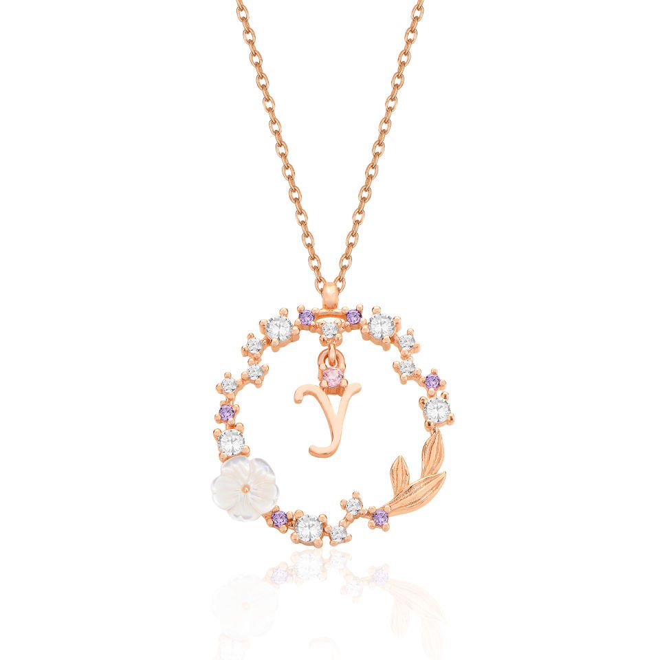 925 Ayar Gümüş Papatya Harfli Hayalet Kolye Y