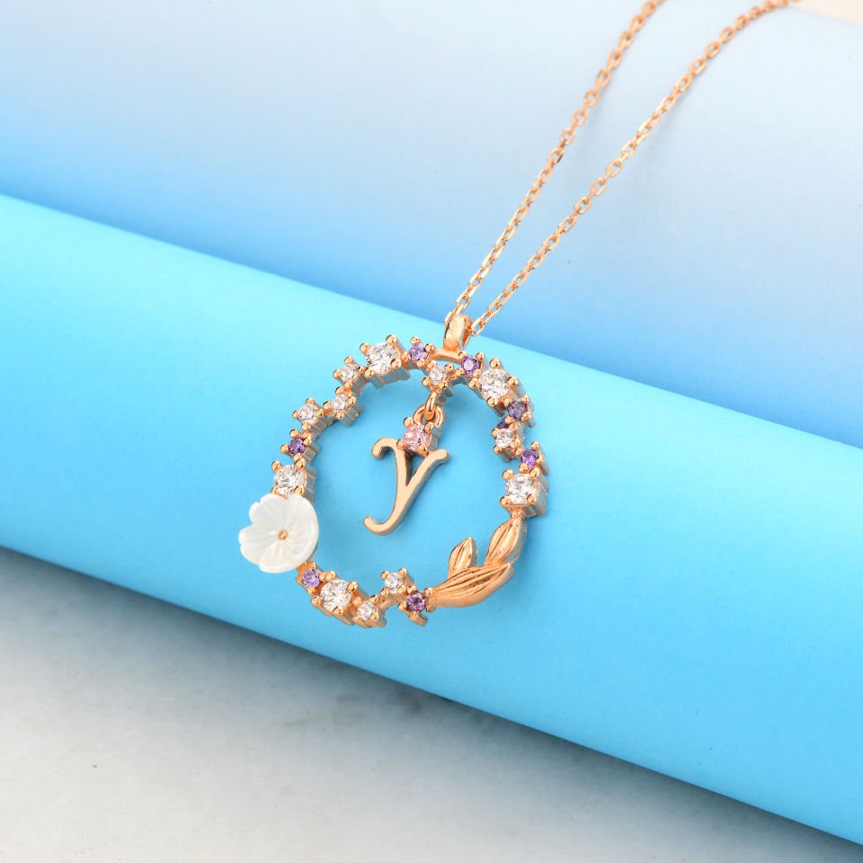 925 Ayar Gümüş Papatya Harfli Hayalet Kolye Y