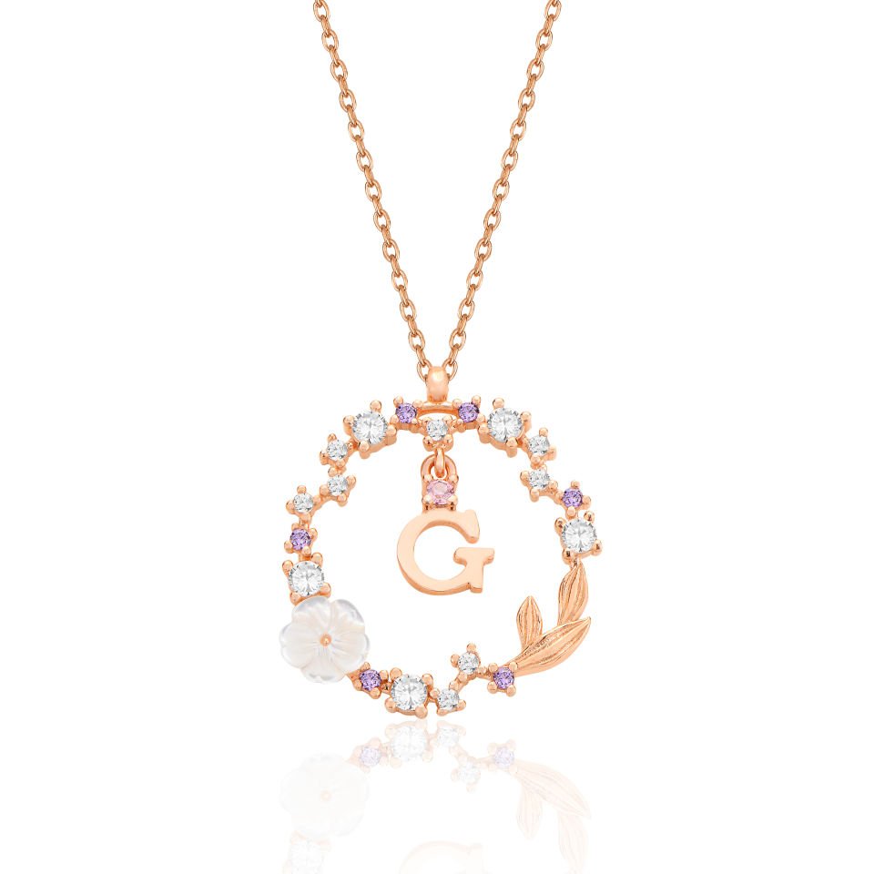 925 Ayar Gümüş Papatya Harfli Hayalet Kolye Ğ