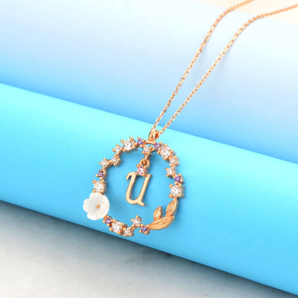 925 Ayar Gümüş Papatya Harfli Hayalet Kolye Ü