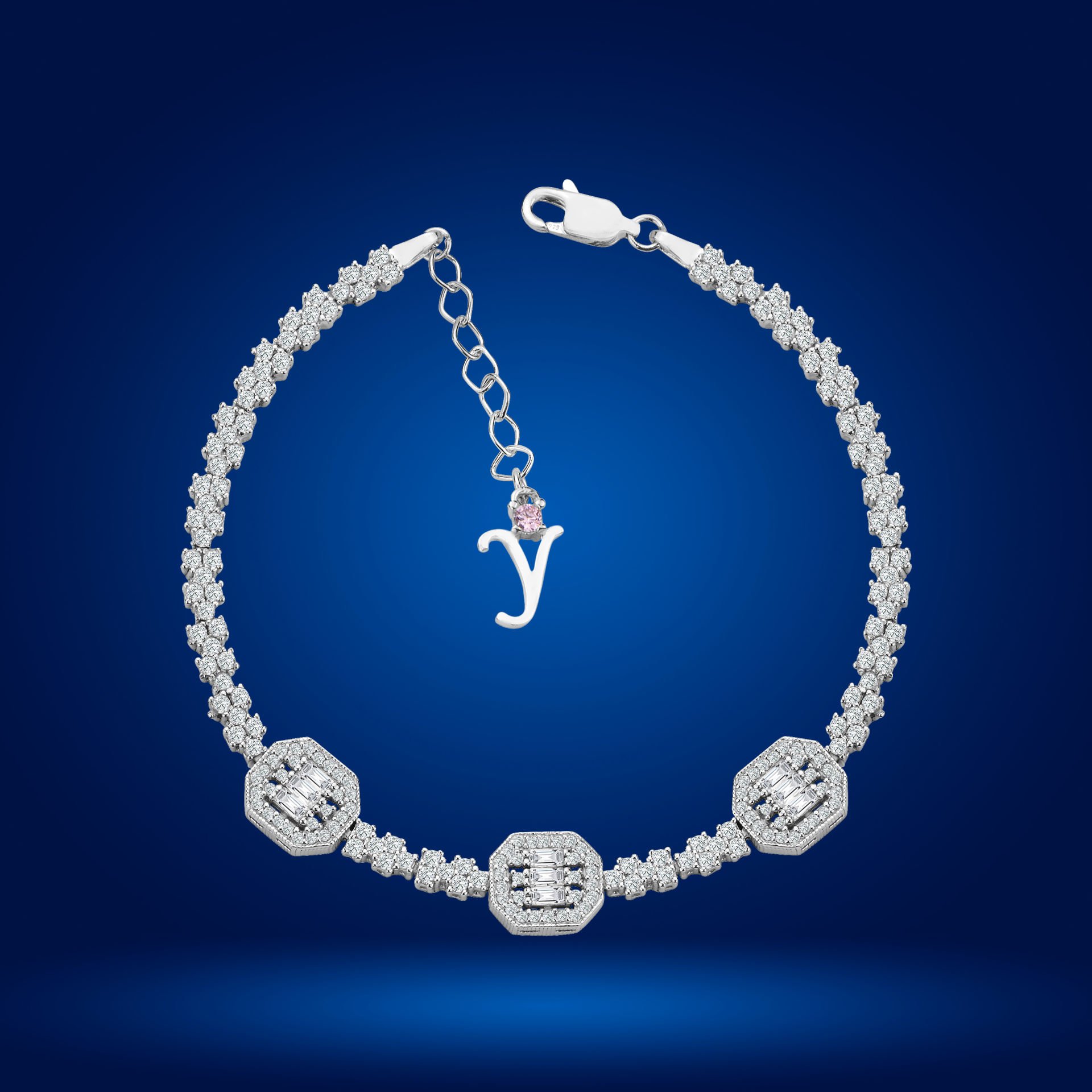 925 Ayar Gümüş Üçlü Baget Model Zincir Harfli Su Yolu Bileklik Y