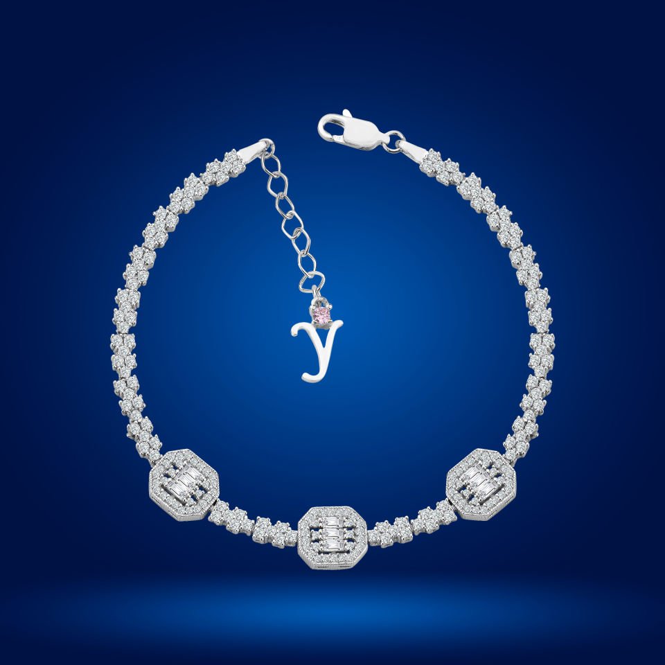 925 Ayar Gümüş Üçlü Baget Model Zincir Harfli Su Yolu Bileklik Y