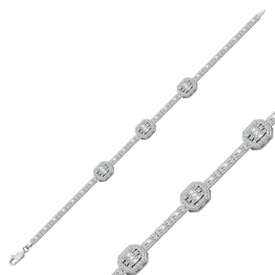 925 Ayar Gümüş Üçlü Baget Model Zincir Harfli Su Yolu Bileklik