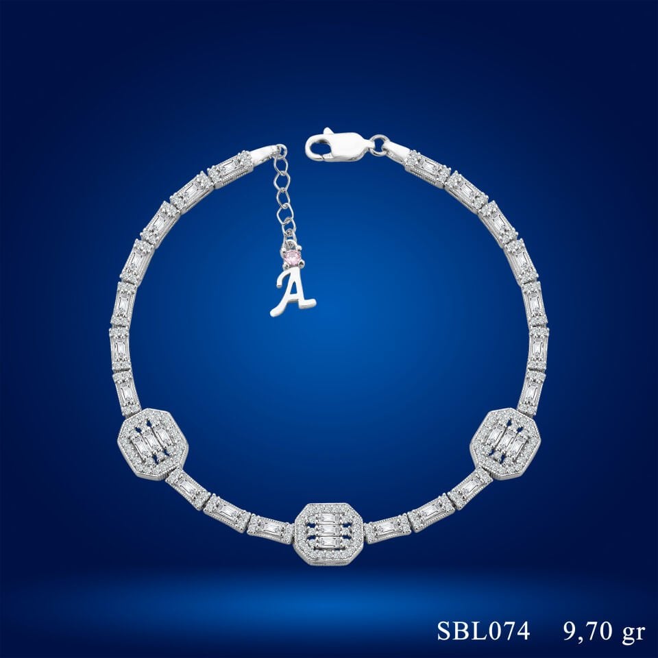 925 Ayar Gümüş Üçlü Baget Model Zincir Harfli Su Yolu Bileklik