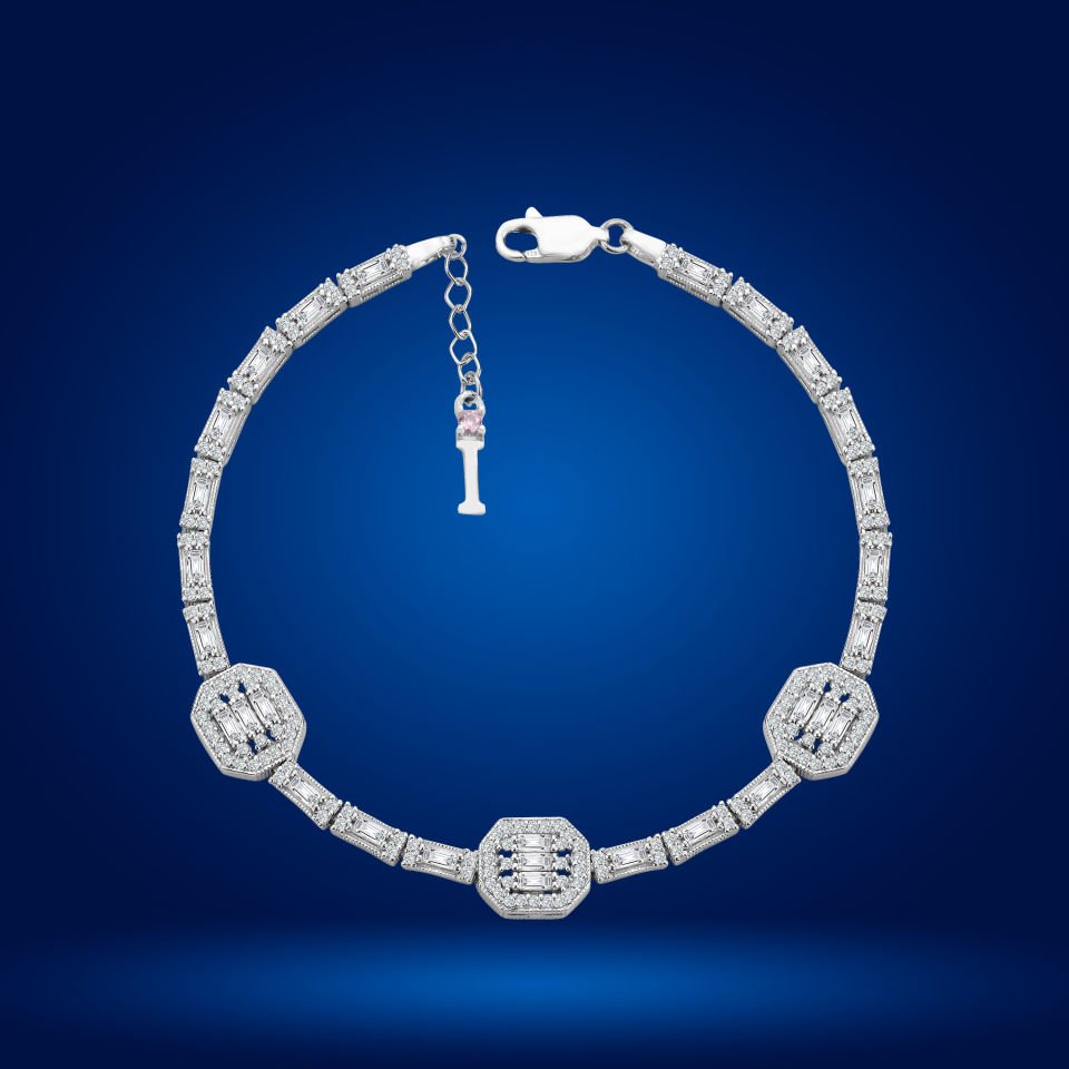 925 Ayar Gümüş Üçlü Baget Model Zincir Harfli Su Yolu Bileklik İ