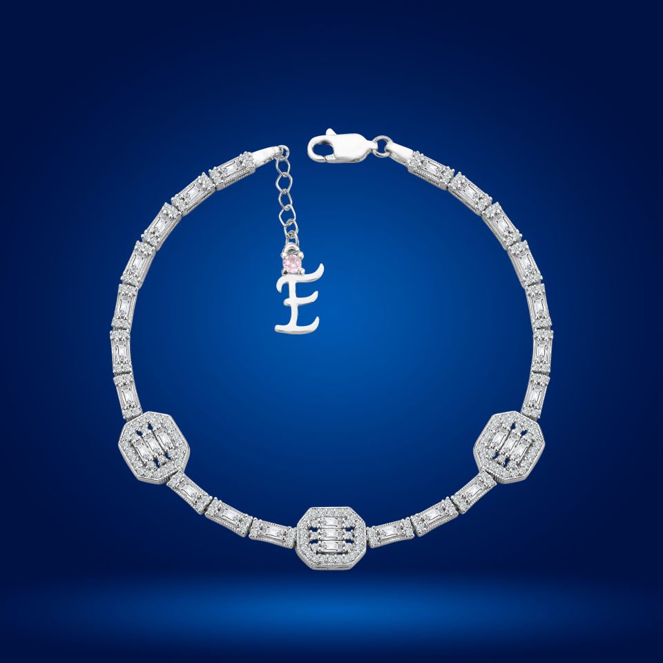 925 Ayar Gümüş Üçlü Baget Model Zincir Harfli Su Yolu Bileklik E