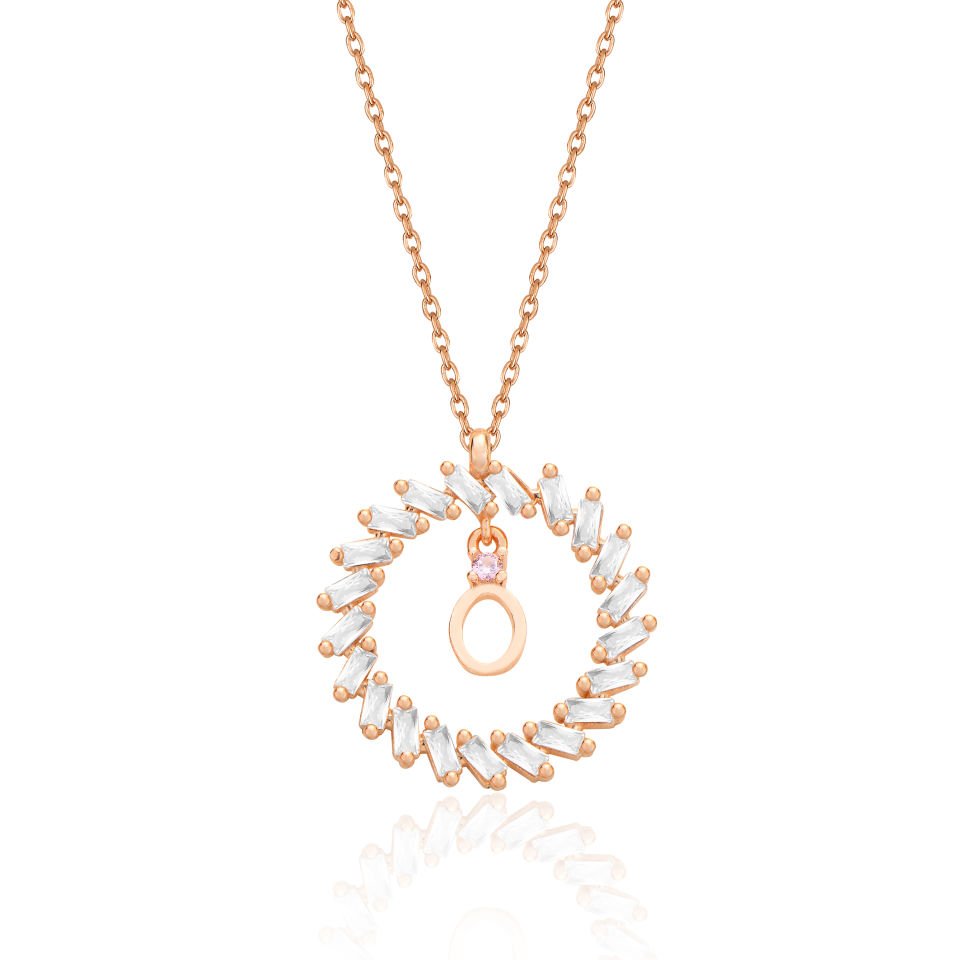 925 Ayar Gümüş Ful Taşlı Daire İçi Harfli Hayalet Kolye Ö