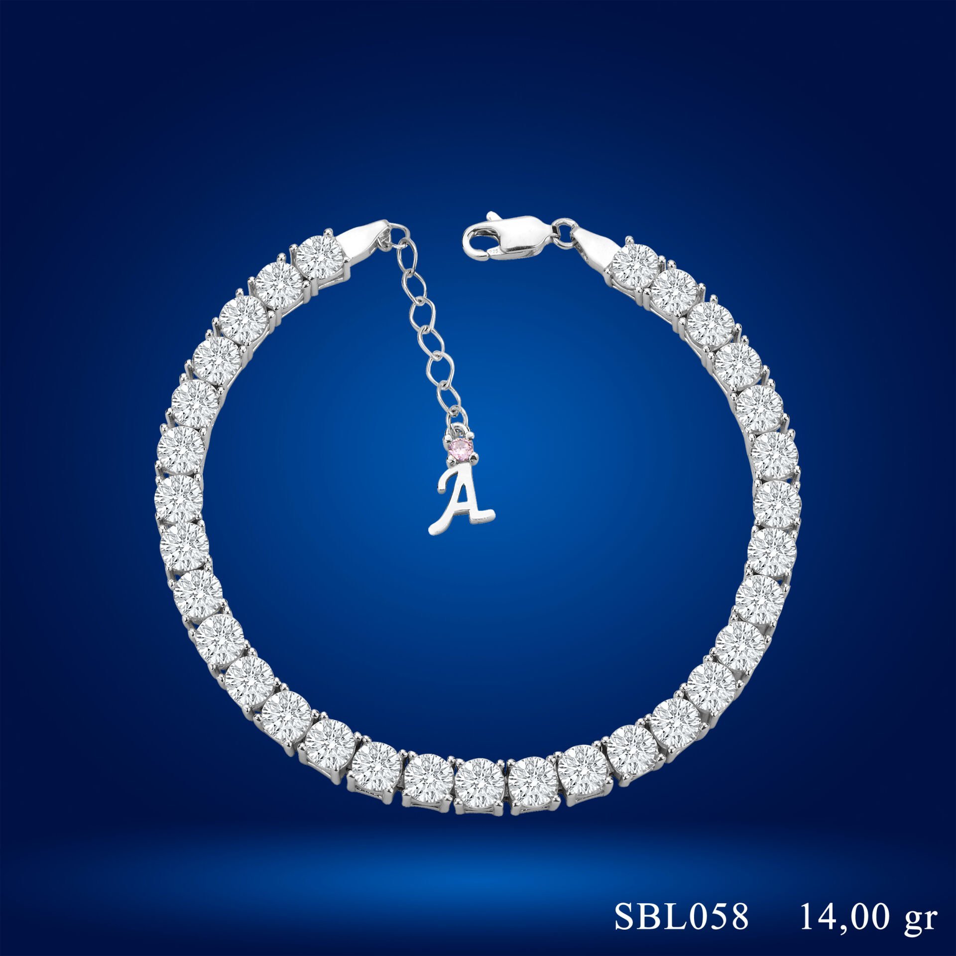 925 Ayar Gümüş 5 MM Pırlanta Kare Taşlı Zincir Harfli Su Yolu Bileklik