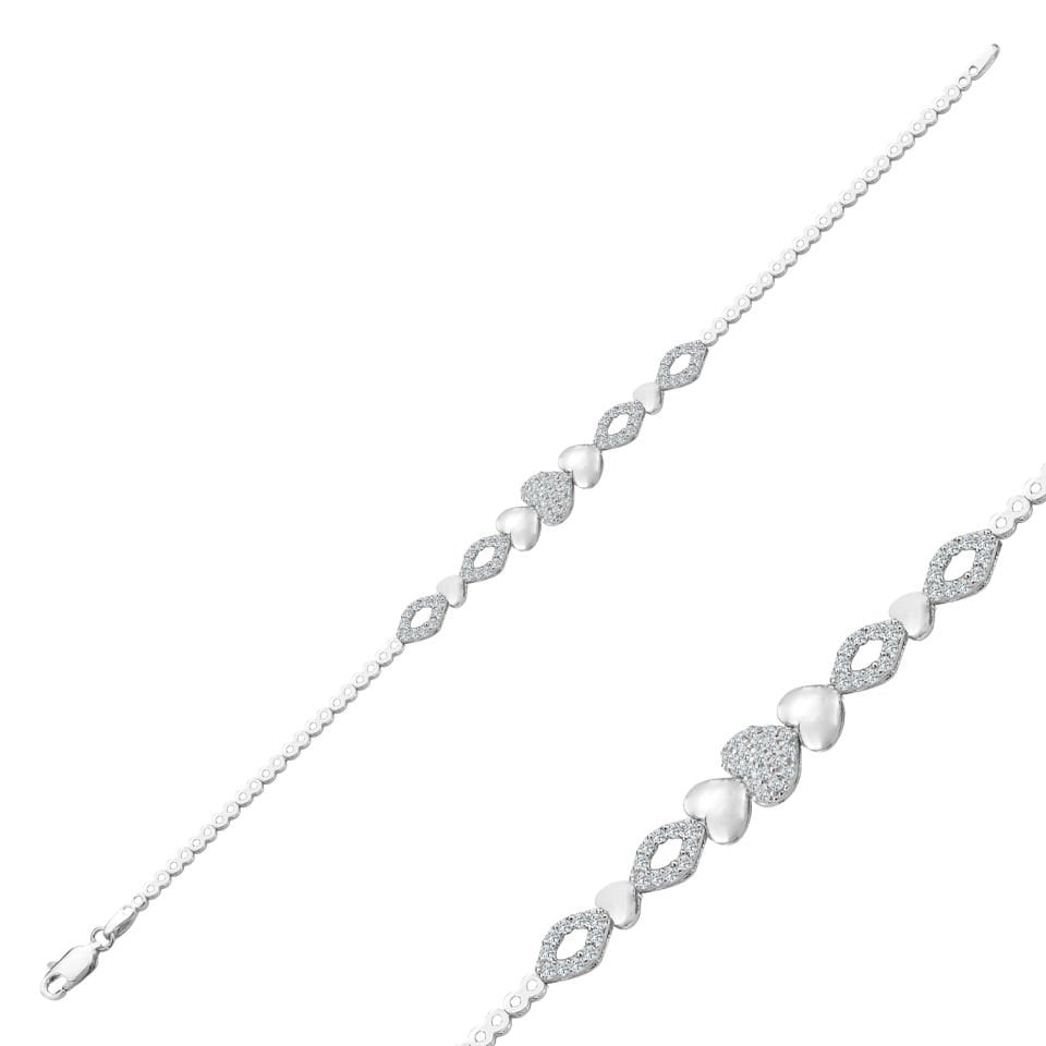 925 Ayar Gümüş Kalp Model Zincir Harfli Su Yolu Bileklik