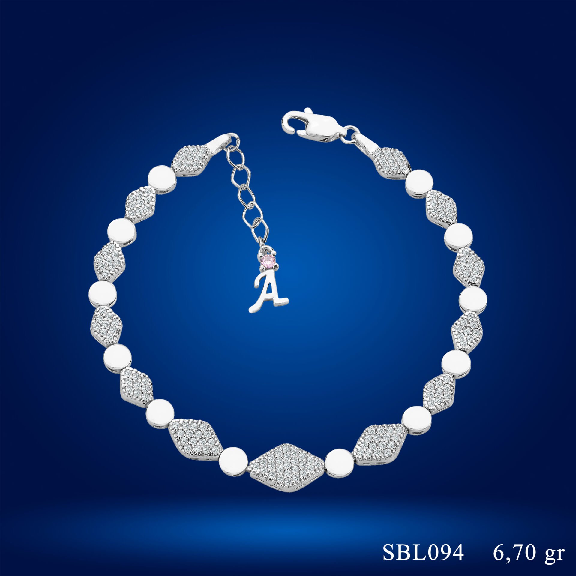 925 Ayar Gümüş Baklava Dilimli Model Zincir Harfli Su Yolu Bileklik