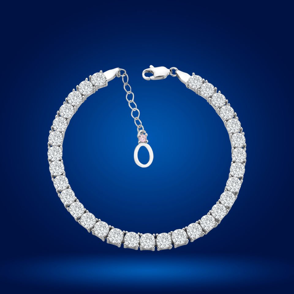 925 Ayar Gümüş 5 MM Pırlanta Kare Taşlı Zincir Harfli Su Yolu Bileklik Ö