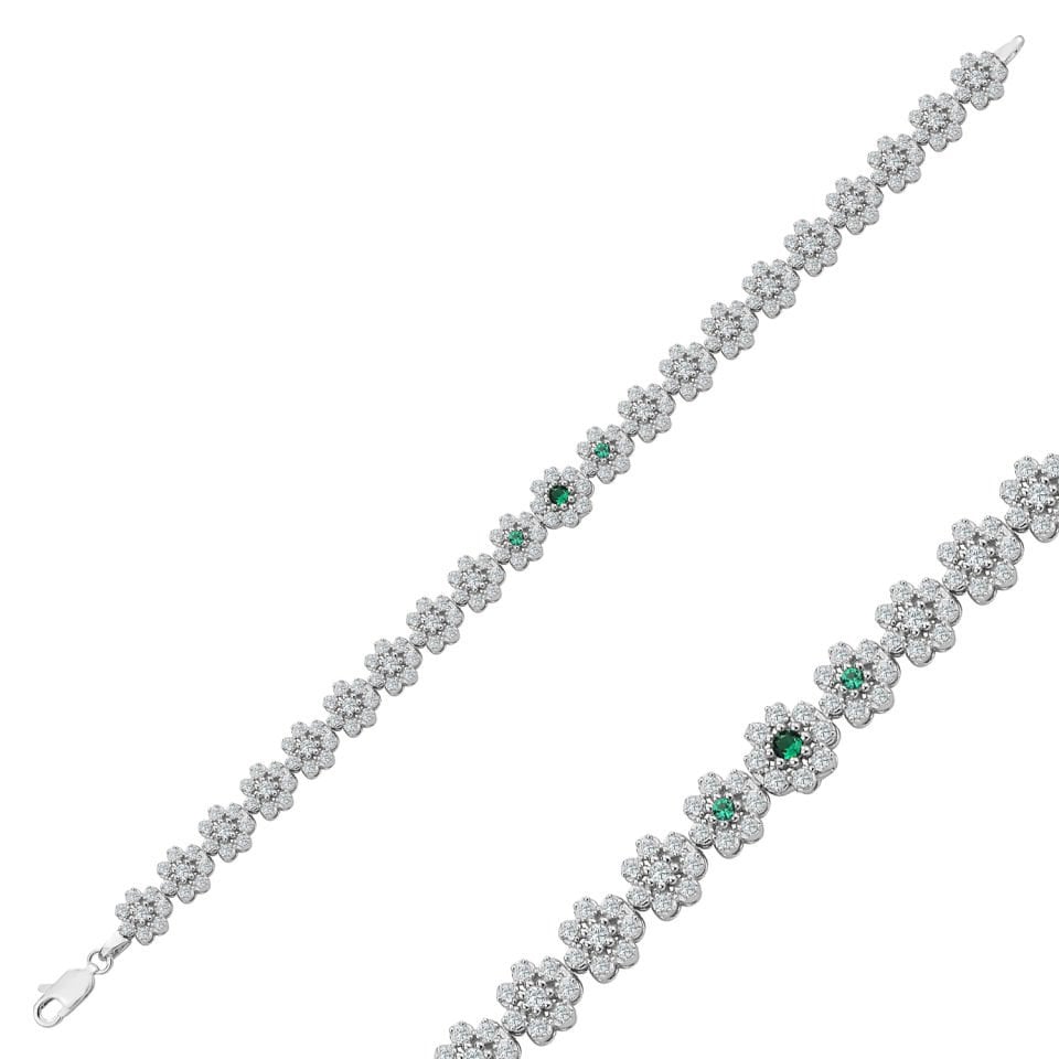 925 Ayar Gümüş Papatya Model Taşlı Harfli Su Yolu Bileklik