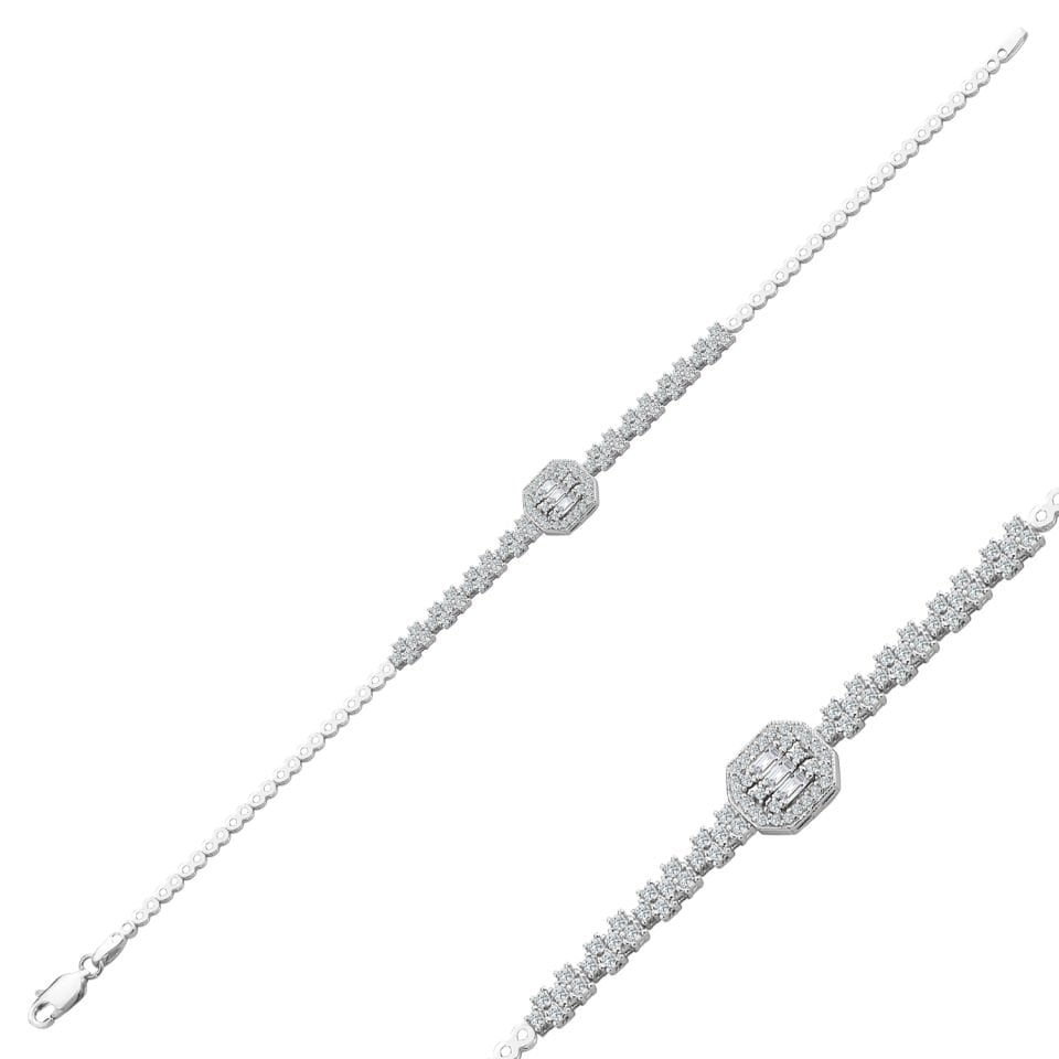 925 Ayar Gümüş Baget Zincir Harfli Su Yolu Bileklik