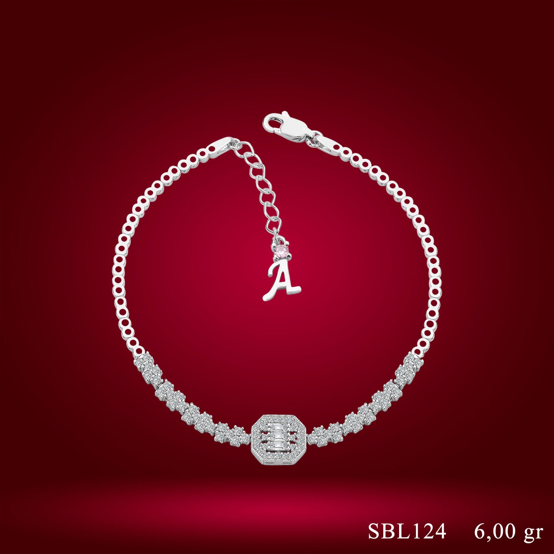 925 Ayar Gümüş Baget Zincir Harfli Su Yolu Bileklik