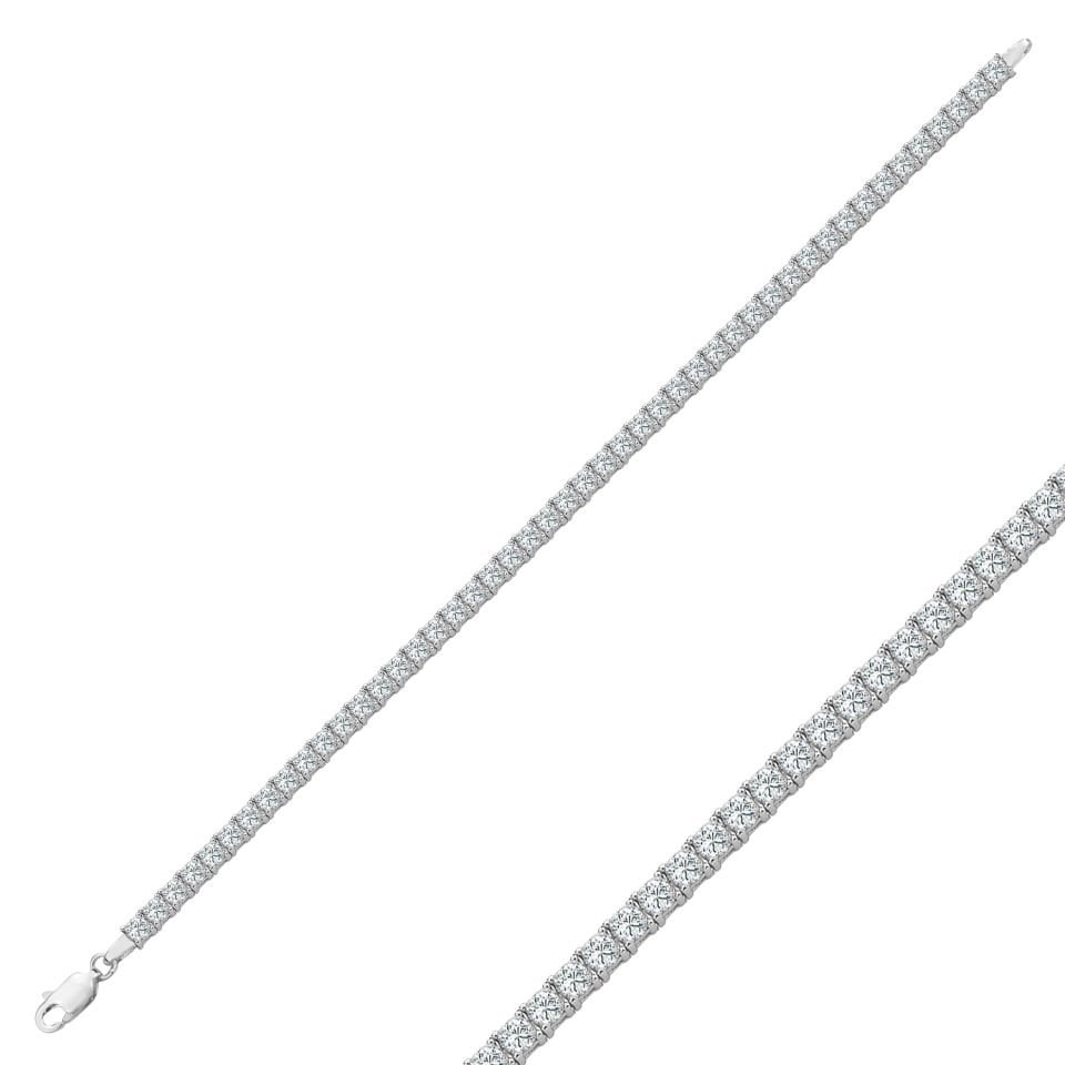 925 Ayar Gümüş 3 MM Pırlanta Kare Taşlı Zincir Harfli Su Yolu Bileklik