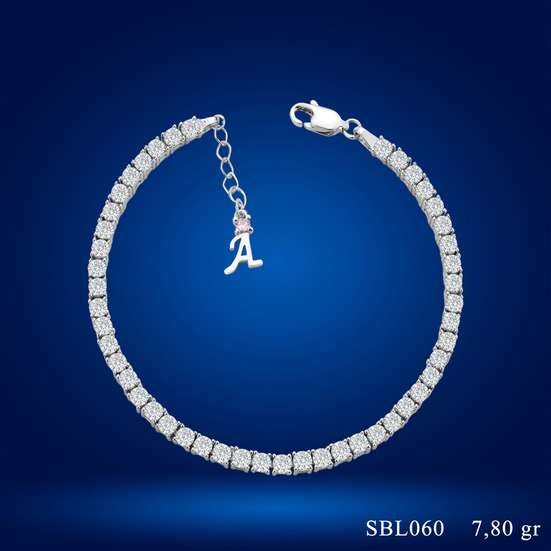 925 Ayar Gümüş 3 MM Pırlanta Kare Taşlı Zincir Harfli Su Yolu Bileklik