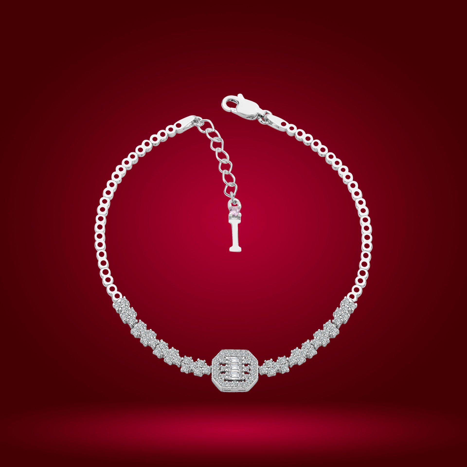 925 Ayar Gümüş Baget Zincir Harfli Su Yolu Bileklik I