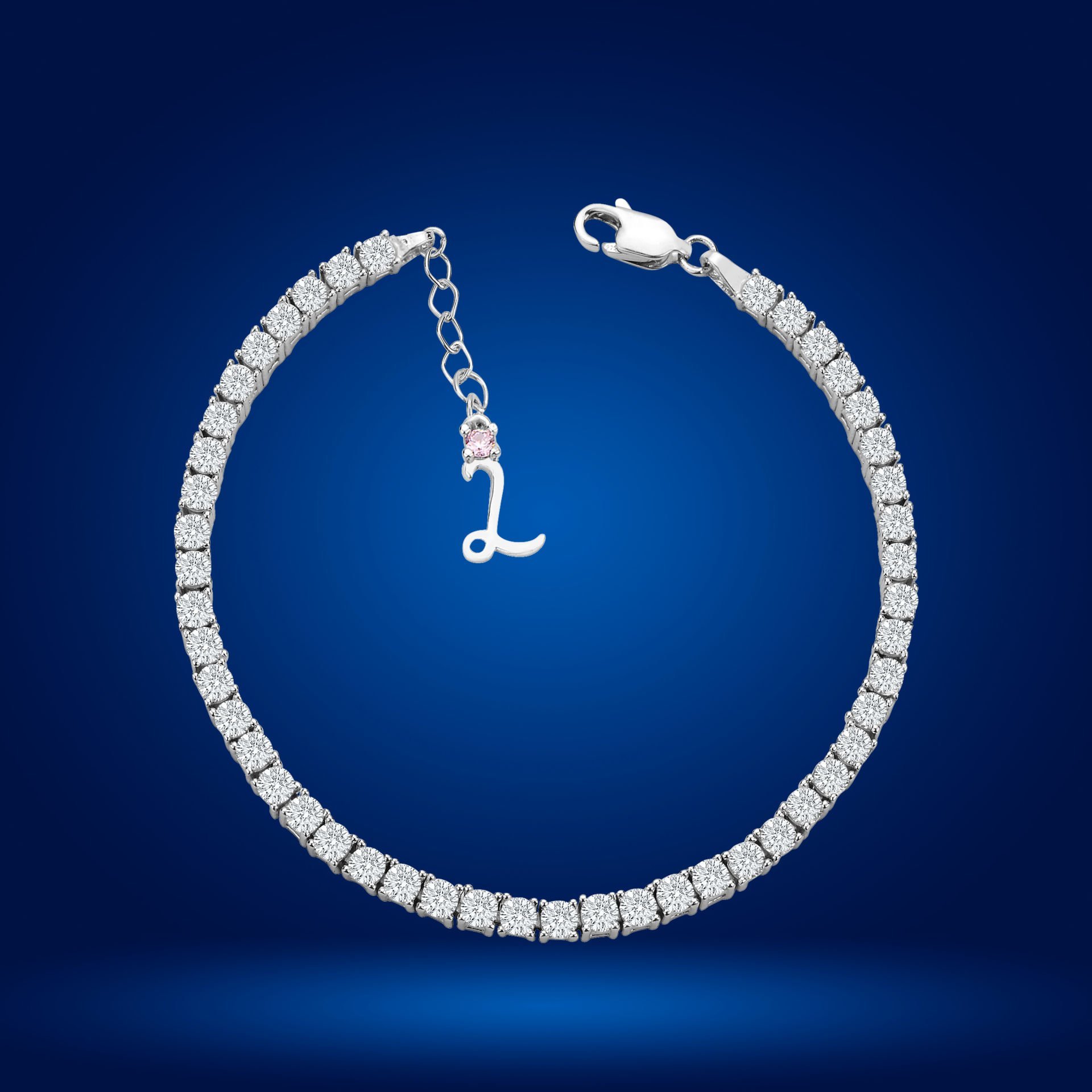 925 Ayar Gümüş 3 MM Pırlanta Kare Taşlı Zincir Harfli Su Yolu Bileklik L