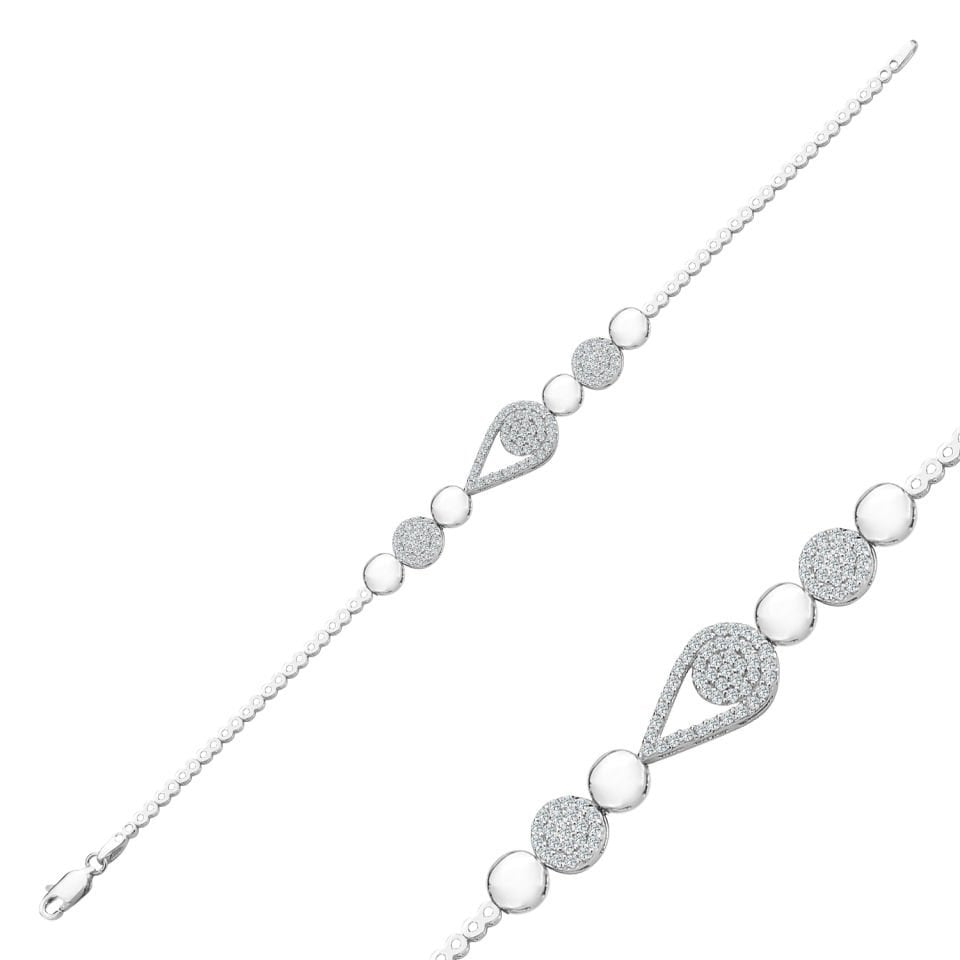 925 Ayar Gümüş Damla Model Zincir Harfli Su Yolu Bileklik