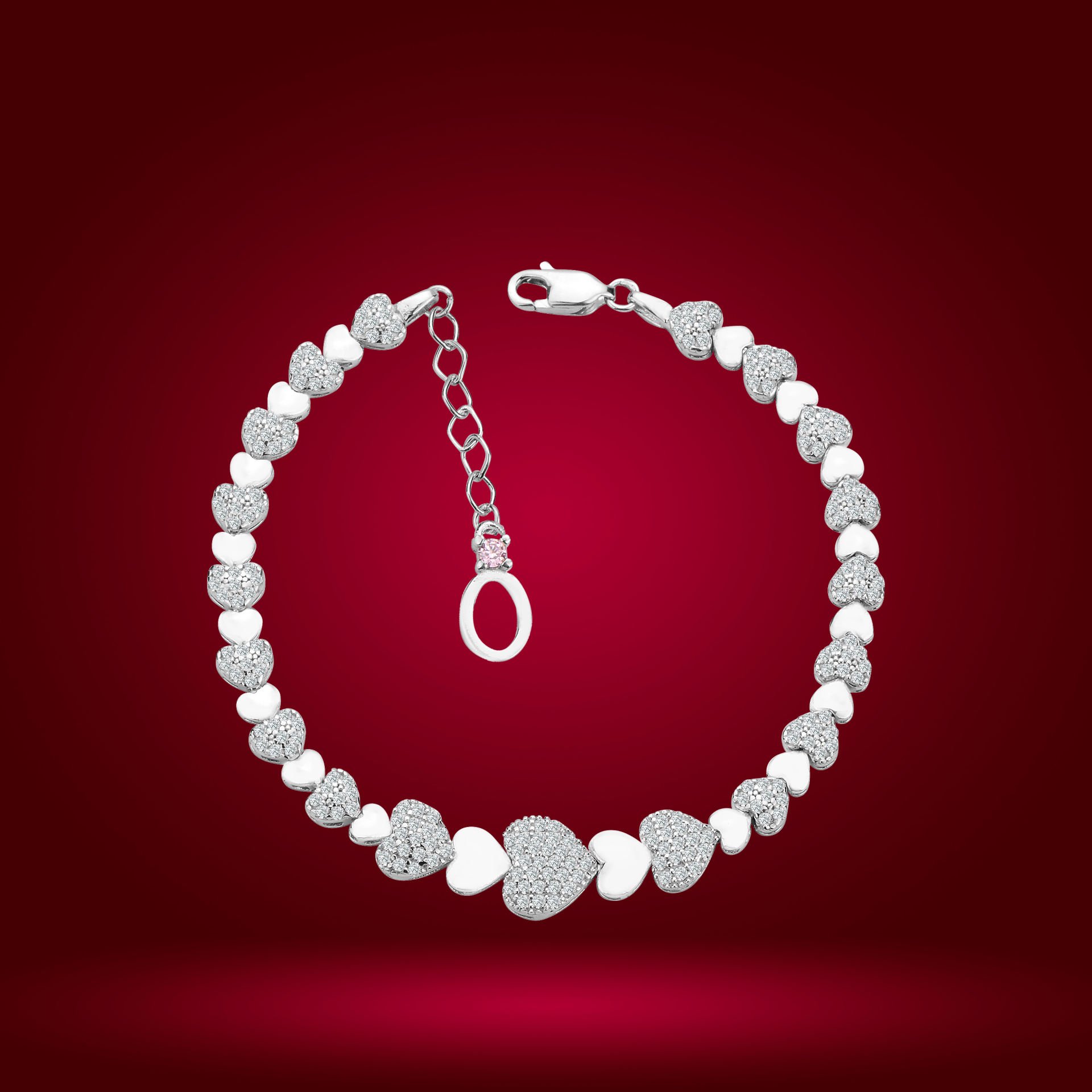 925 Ayar Gümüş Ful Kalpli Model Zincir Harfli Su Yolu Bileklik Ö