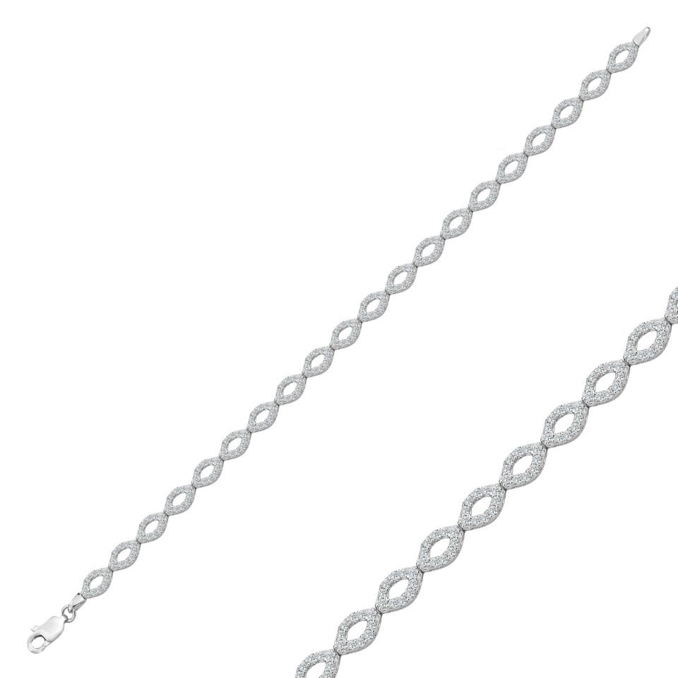 925 Ayar Gümüş Göz Şekli Model Zincir Harfli Su Yolu Bileklik