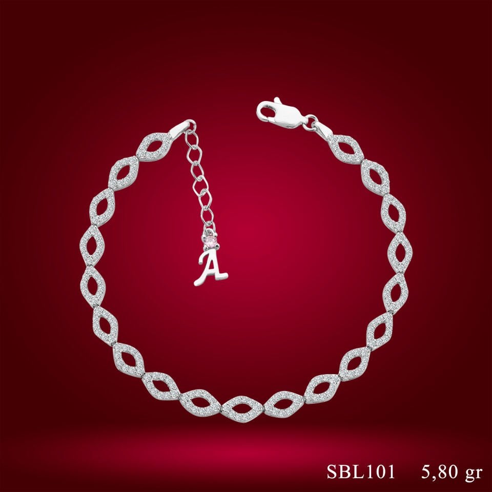 925 Ayar Gümüş Göz Şekli Model Zincir Harfli Su Yolu Bileklik