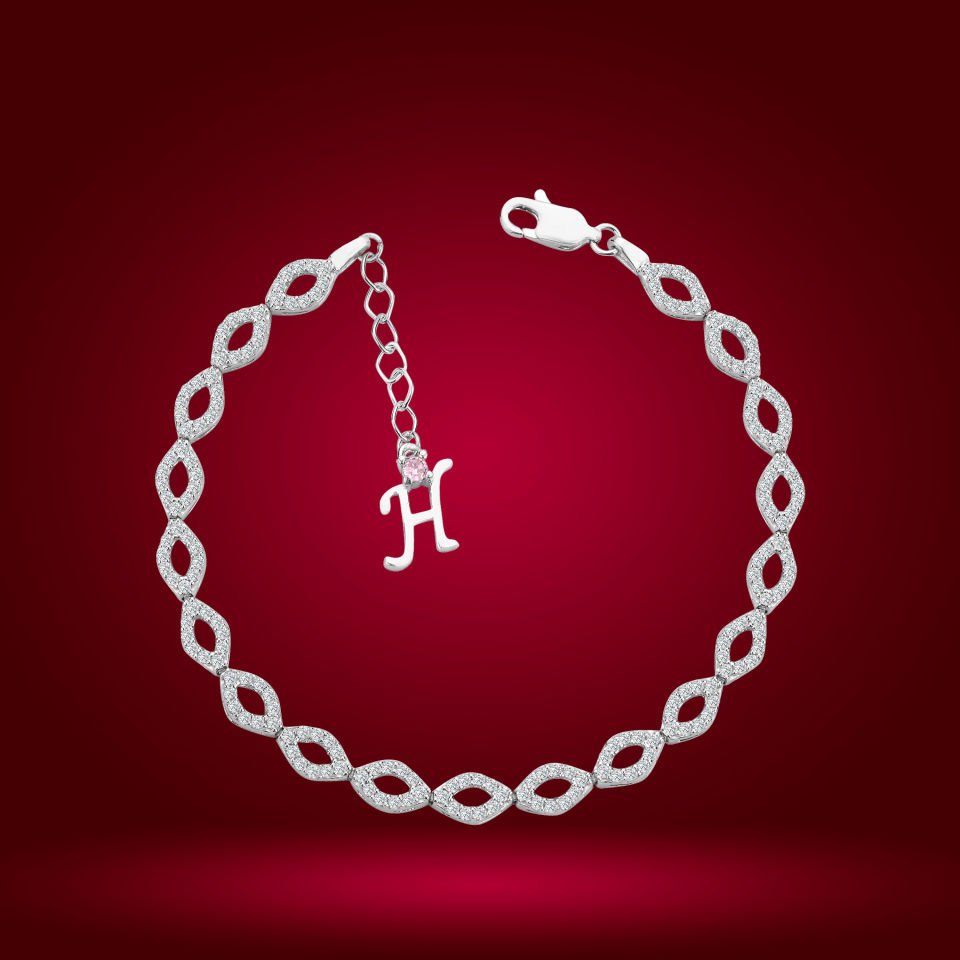 925 Ayar Gümüş Göz Şekli Model Zincir Harfli Su Yolu Bileklik H