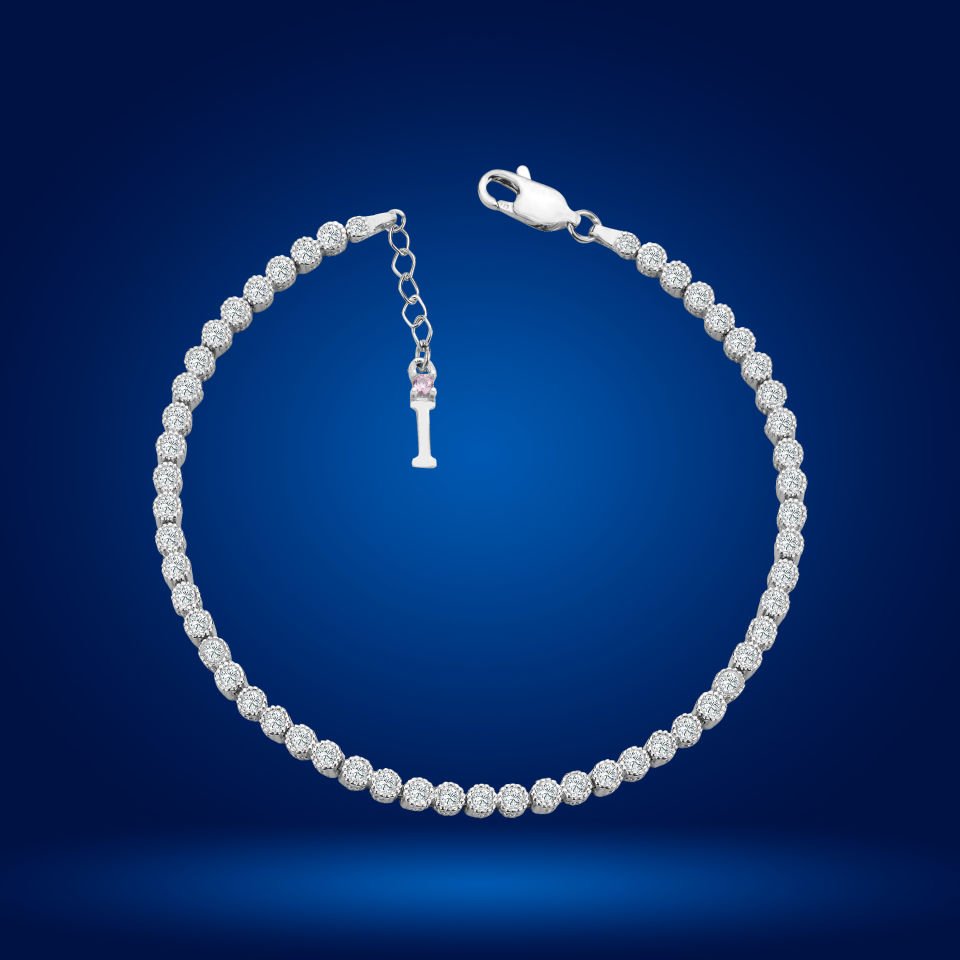 925 Ayar Gümüş 3 MM Pırlanta Kare Taşlı Zincir Harfli Su Yolu Bileklik I