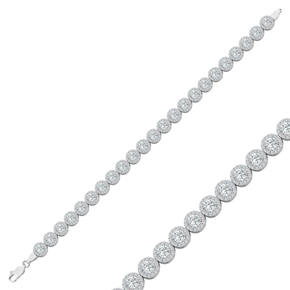 925 Ayar Gümüş 4 MM Pırlanta Taşlı Zincir Harfli Su Yolu Bileklik